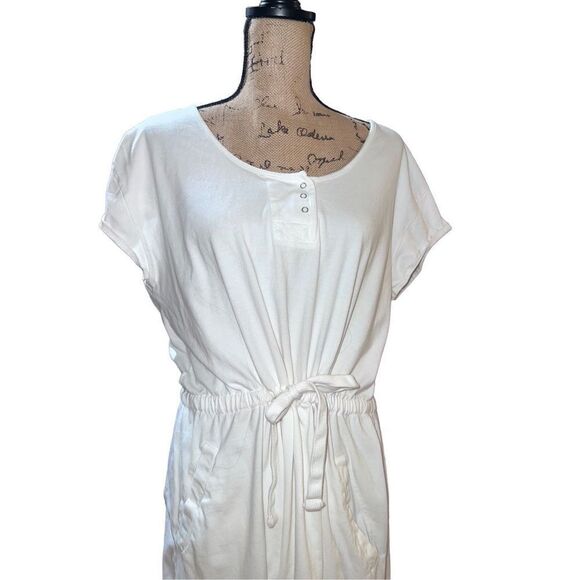 Woolrich Solid White Tie Waist Scoop Neck Short Sleeved Women’s Dress size XL - Picture 2 of 13
